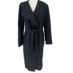 Harris Wharf London Belted Wrap Coat 100% Virgin Wool IT 42‎ Black Minimalist